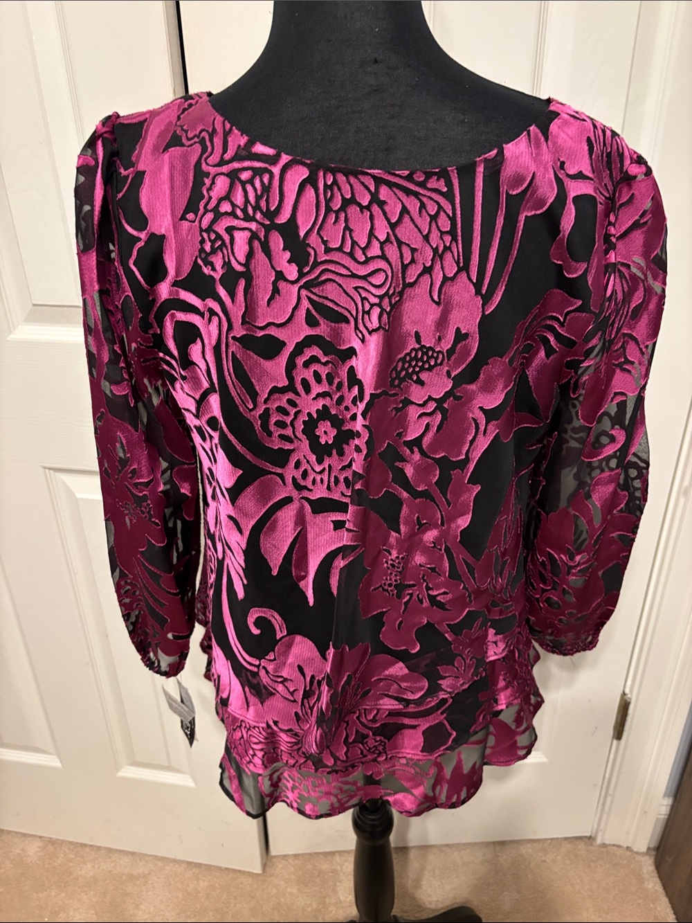 Alex Evenings Printed Tiered Asymmetrical Blouse - Picture 7 of 11